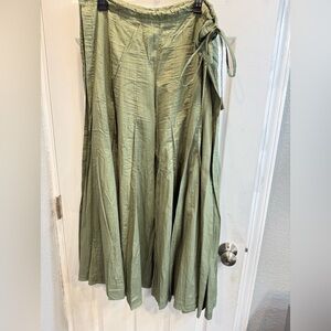 Sage Green summer crinkle cotton Plazzo pants with Side Tie Waist